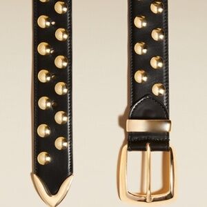 Khaite Bruno Belt in Black Leather with Small Gold Studs (Size 70) - NWOT